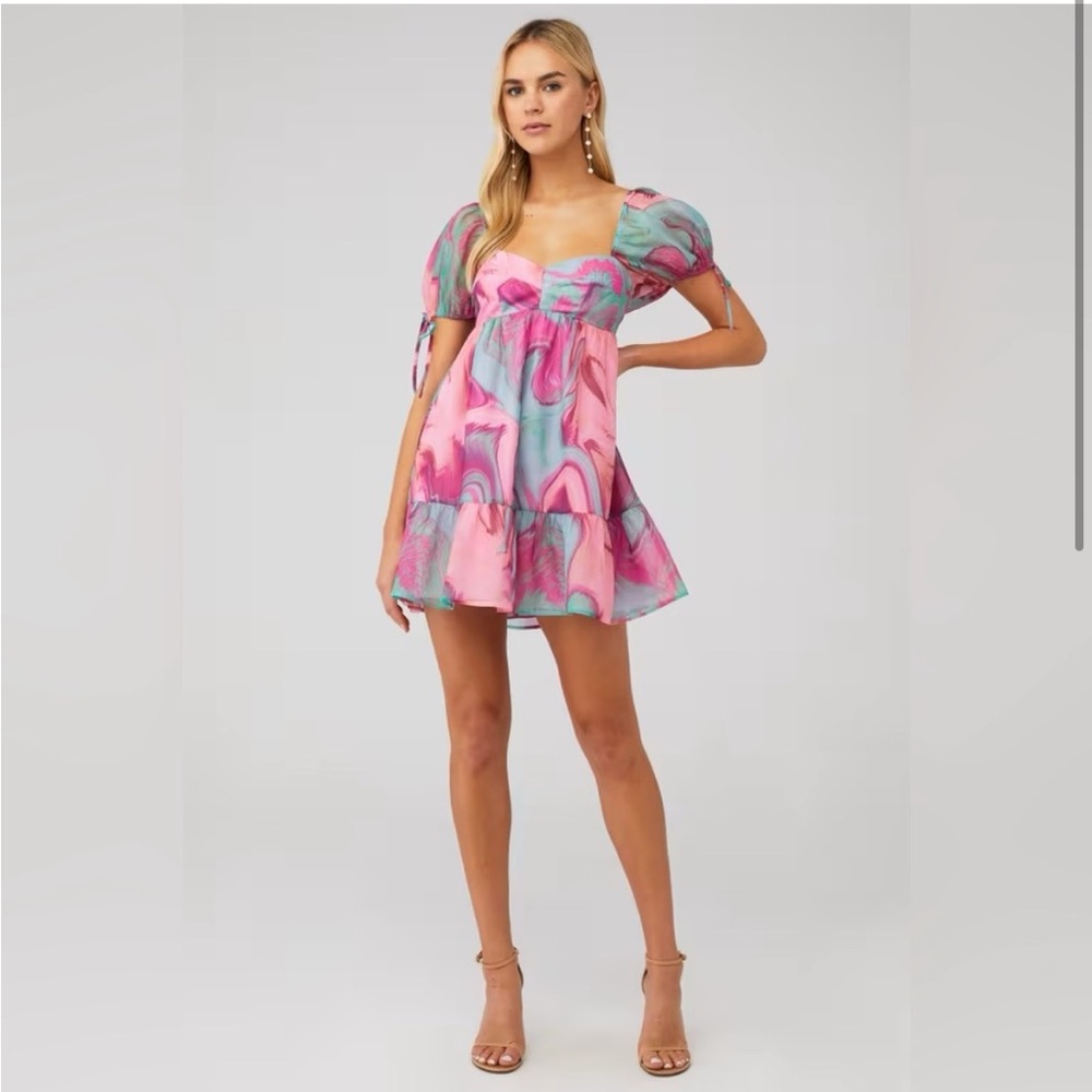 Women's Amanda Uprichard Cindylou Dress Mystic Puff Sleeve Mini Size Small